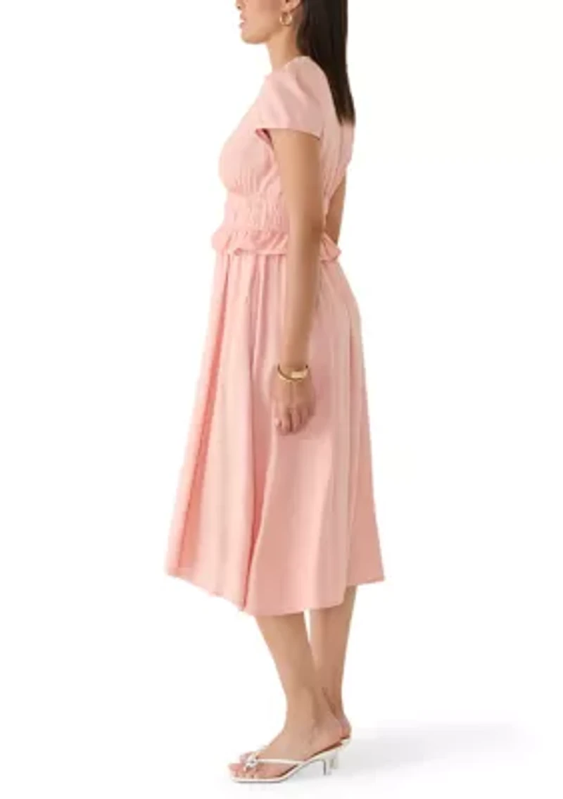 Women's Peplum Linen Midi Dress