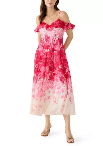 Women's Off the Shoulder Printed Chiffon Midi Dress