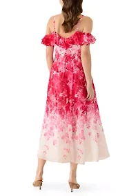 Women's Off the Shoulder Printed Chiffon Midi Dress