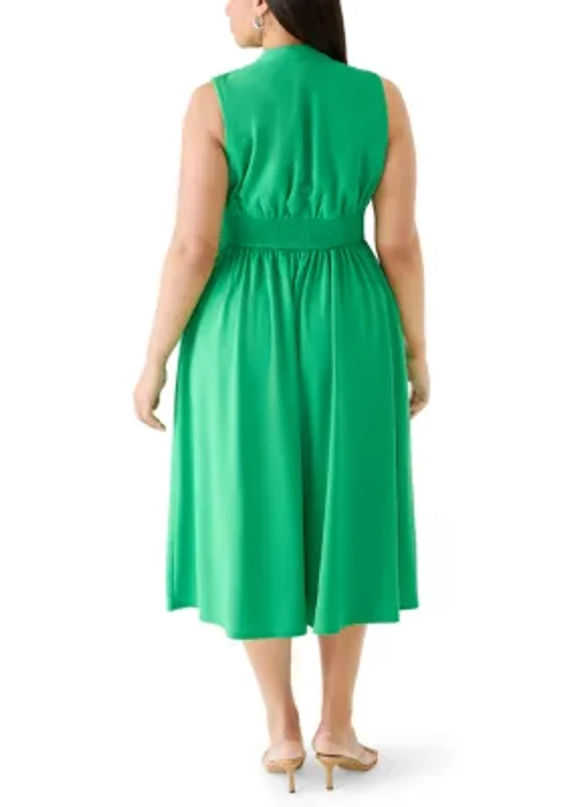Plus V-Neck Zip Front Midi Dress
