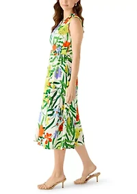 Women's Floral Front Zip Midi Dress