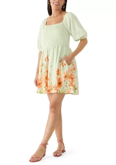 Women's 3/4 Sleeve Floral Print Baby Doll Dress