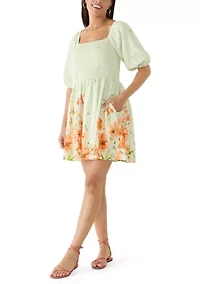 Women's 3/4 Sleeve Floral Print Baby Doll Dress