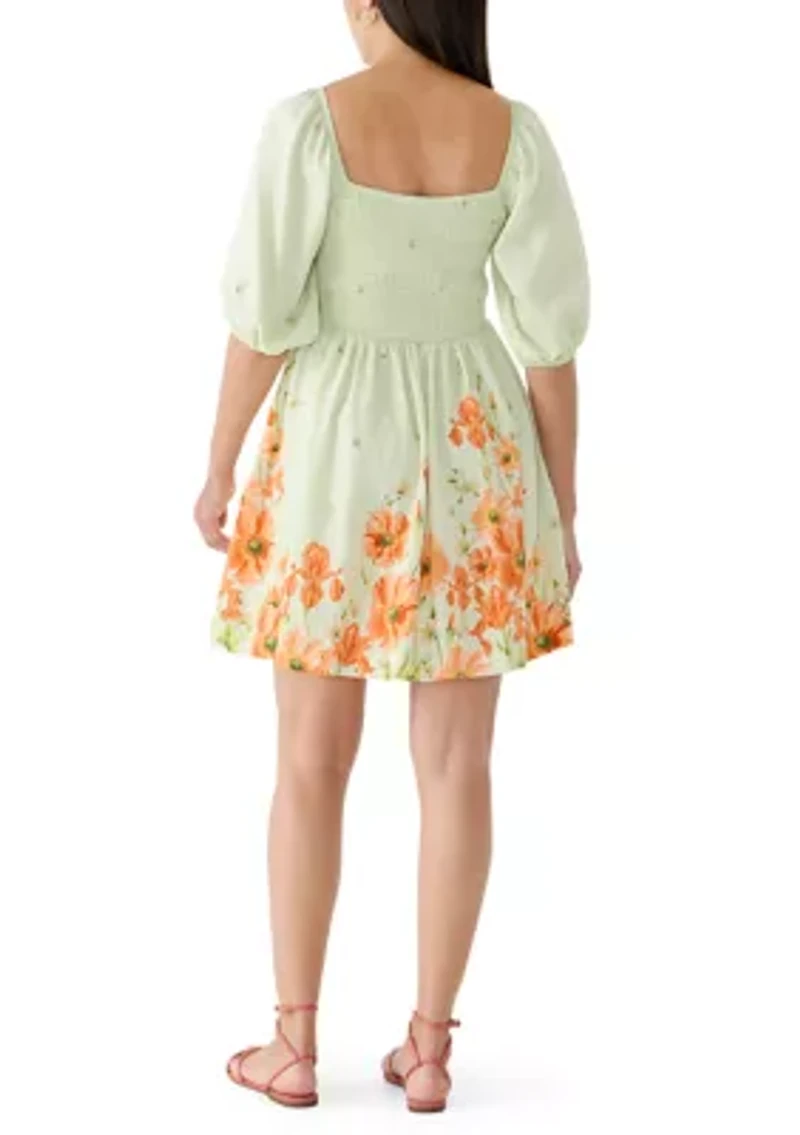Women's 3/4 Sleeve Floral Print Baby Doll Dress