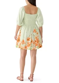 Women's 3/4 Sleeve Floral Print Baby Doll Dress