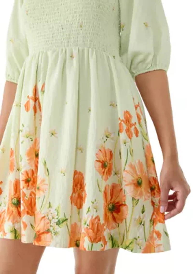 Women's 3/4 Sleeve Floral Print Baby Doll Dress