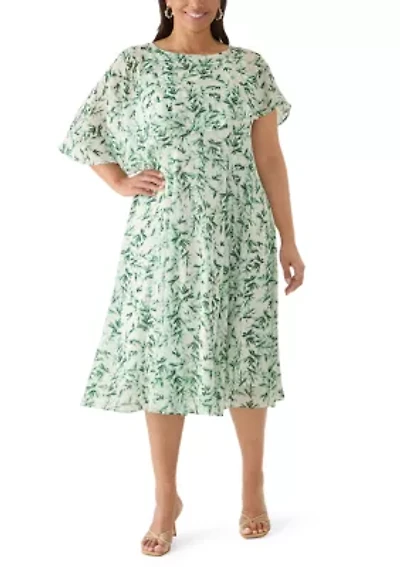 Plus Leaf Print Capelet A-Line Dress