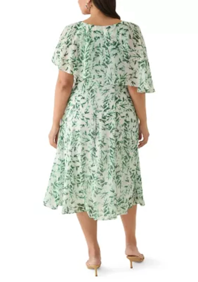 Plus Leaf Print Capelet A-Line Dress