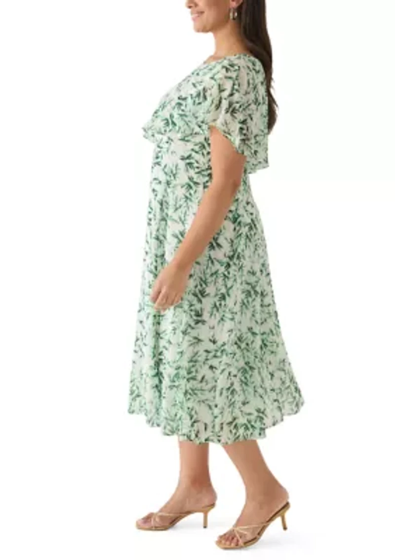 Plus Leaf Print Capelet A-Line Dress