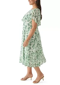 Plus Leaf Print Capelet A-Line Dress