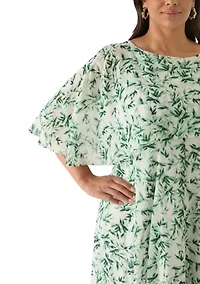 Plus Leaf Print Capelet A-Line Dress