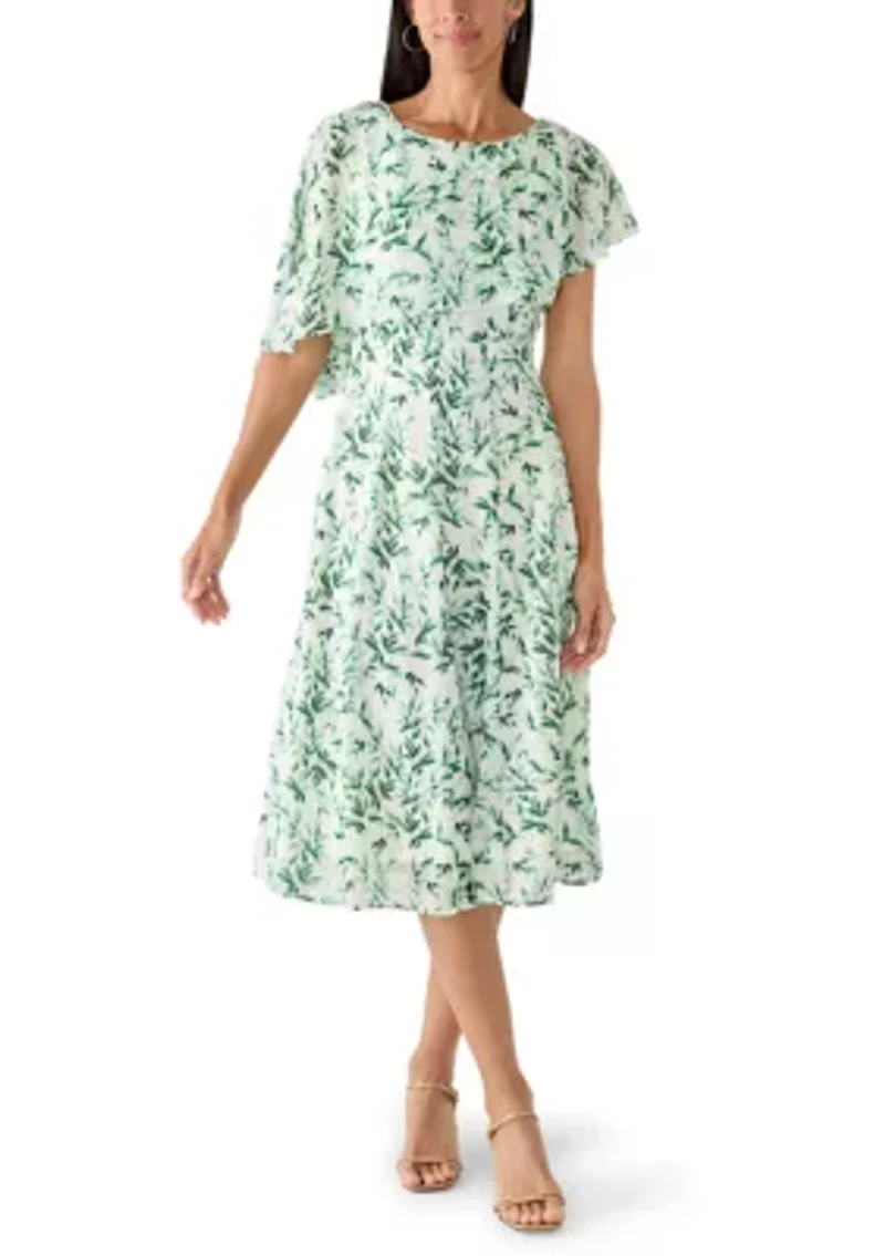 Women's Leaf Print Capelet Chiffon A-Line Dress