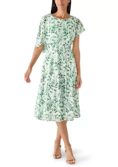 Women's Leaf Print Capelet Chiffon A-Line Dress