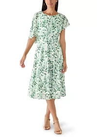 Women's Leaf Print Capelet Chiffon A-Line Dress