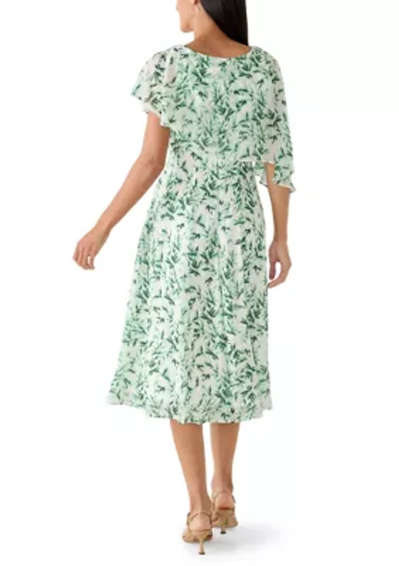 Women's Leaf Print Capelet Chiffon A-Line Dress
