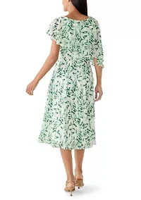 Women's Leaf Print Capelet Chiffon A-Line Dress