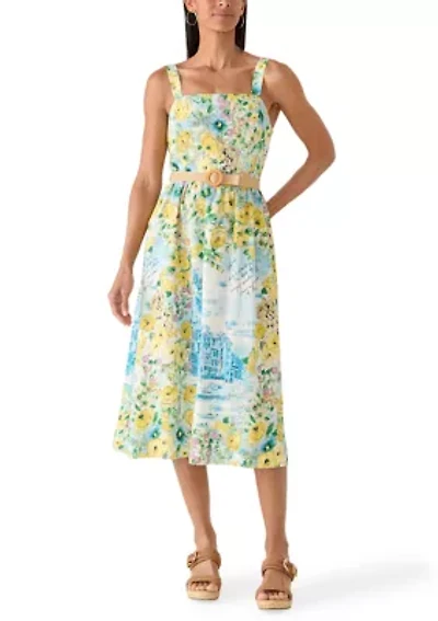 Women's Sleeveless Printed Linen A-Line Dress