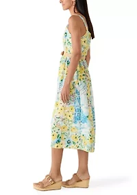 Women's Sleeveless Printed Linen A-Line Dress