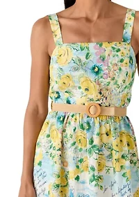 Women's Sleeveless Printed Linen A-Line Dress