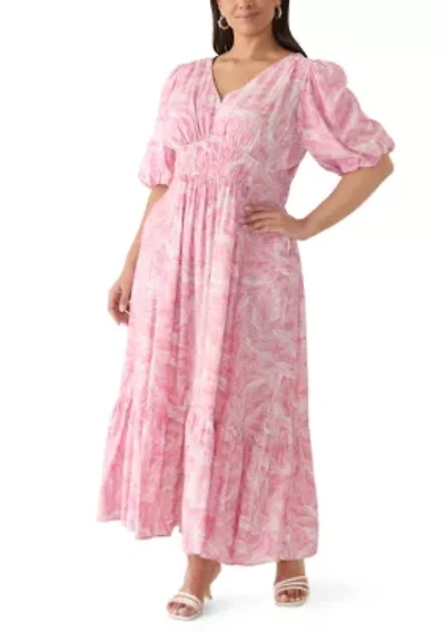 Plus Printed Chiffon A-Line Dress