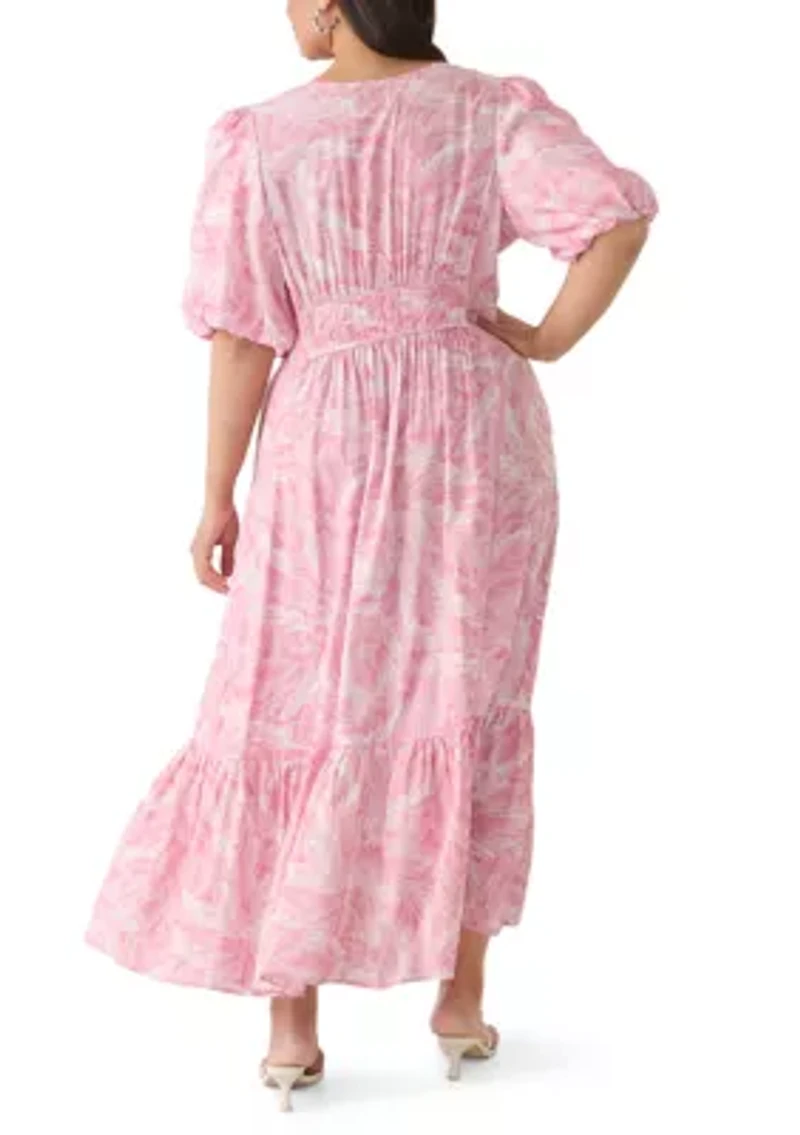 Plus Printed Chiffon A-Line Dress