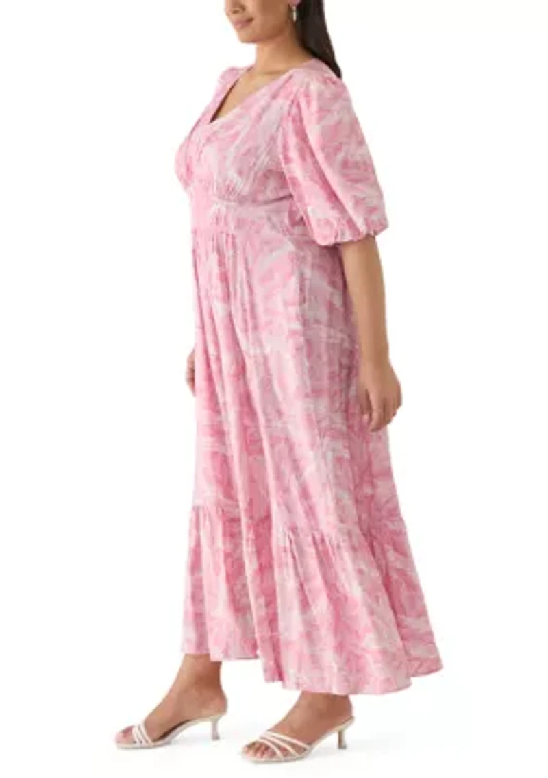 Plus Printed Chiffon A-Line Dress