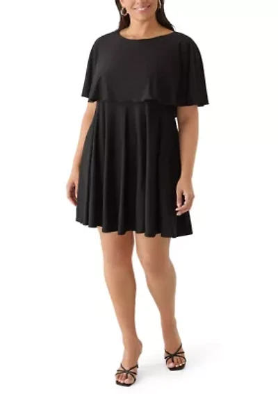 Plus Capelet Solid A-Line Dress