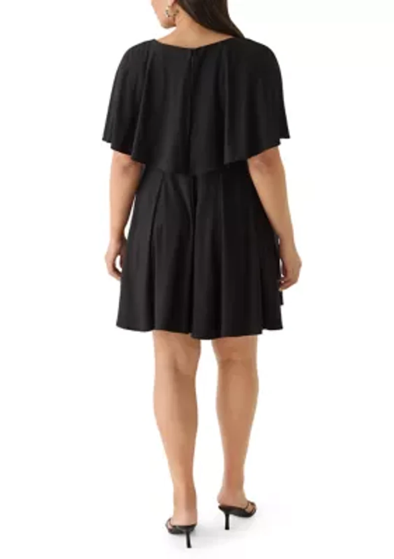 Plus Capelet Solid A-Line Dress