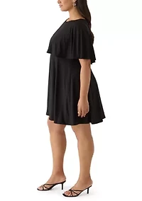Plus Capelet Solid A-Line Dress