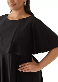 Plus Capelet Solid A-Line Dress