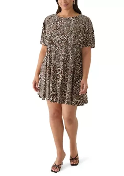 Plus Capelet Printed A-Line Dress