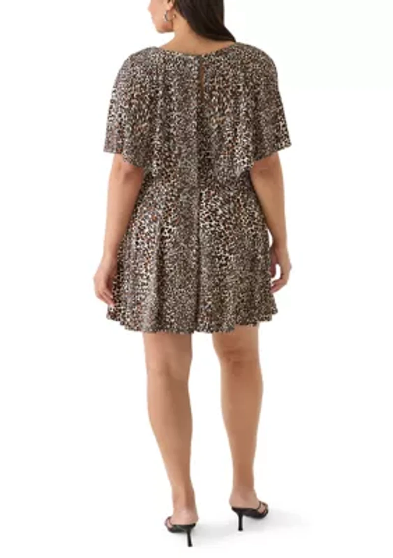 Plus Capelet Printed A-Line Dress