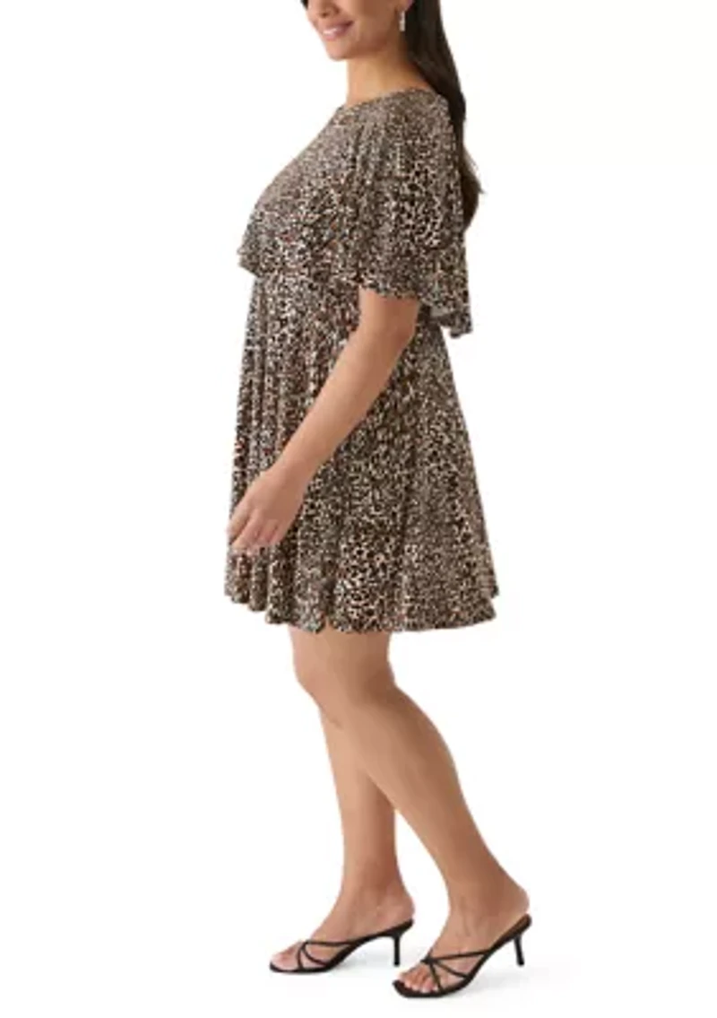 Plus Capelet Printed A-Line Dress
