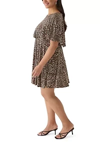 Plus Capelet Printed A-Line Dress