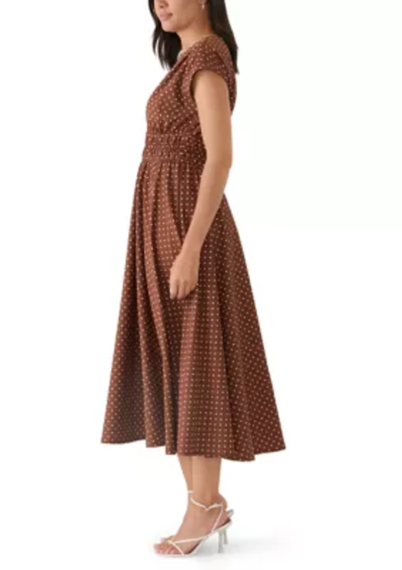 Women's Dot Print Crepe A-Line Dress