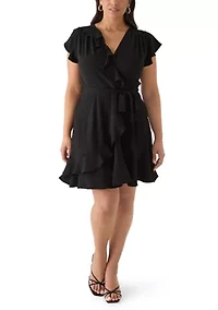 Plus Ruffle Solid Chiffon A-Line Dress