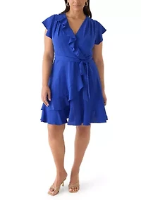 Plus Ruffle Solid Chiffon A-Line Dress