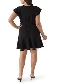 Plus Ruffle Solid Chiffon A-Line Dress