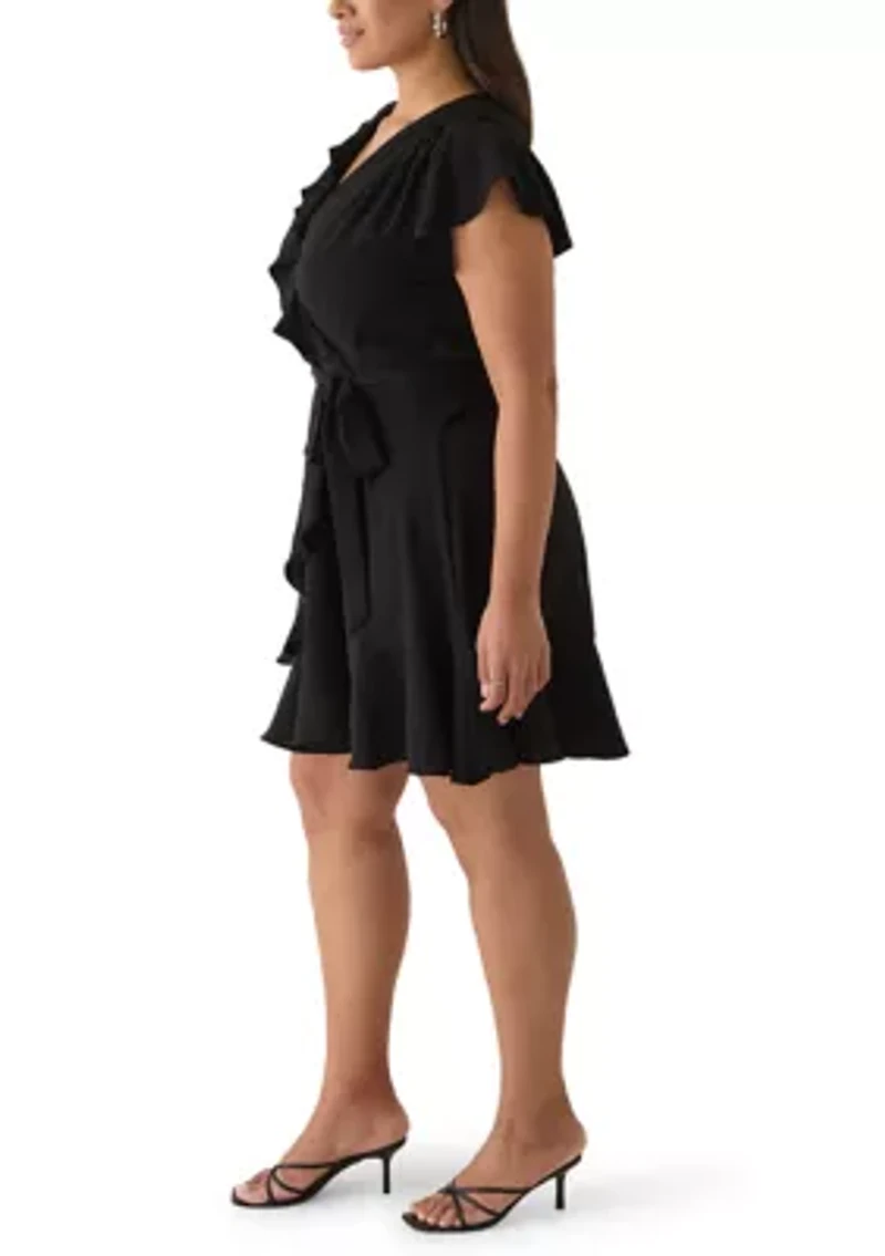 Plus Ruffle Solid Chiffon A-Line Dress