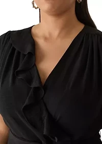 Plus Ruffle Solid Chiffon A-Line Dress