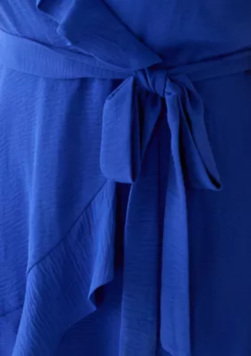 Plus Ruffle Solid Chiffon A-Line Dress