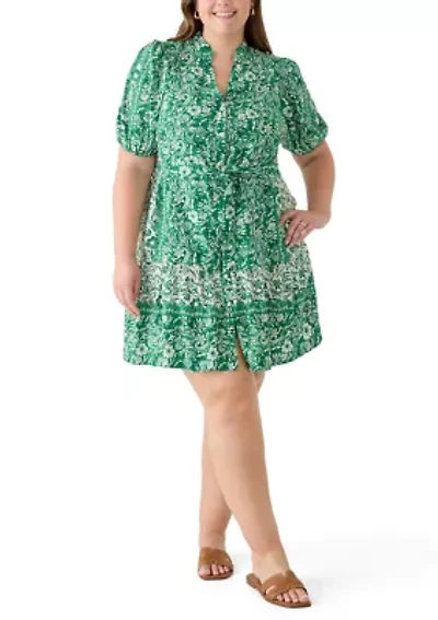 Plus Puff Sleeve Printed Chiffon Shirtdress