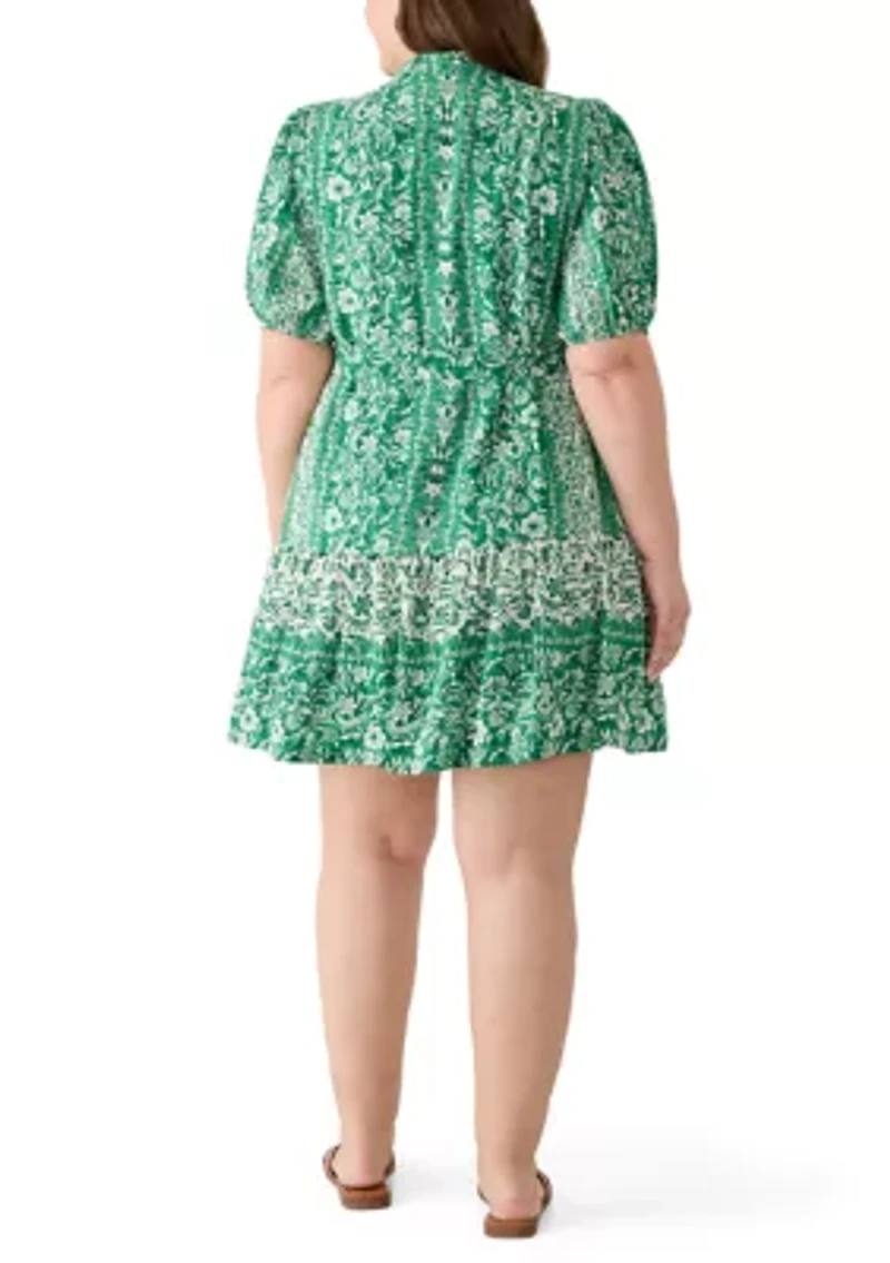 Plus Puff Sleeve Printed Chiffon Shirtdress