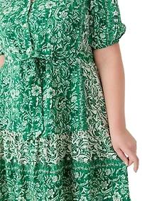 Plus Puff Sleeve Printed Chiffon Shirtdress
