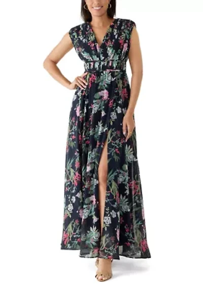 Women's Sleeveless V-Neck Floral Placement Printed Maxi Dress