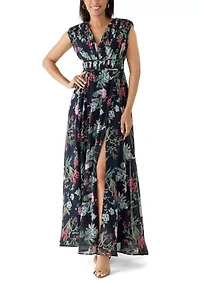 Women's Sleeveless V-Neck Floral Placement Printed Maxi Dress
