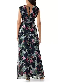 Women's Sleeveless V-Neck Floral Placement Printed Maxi Dress
