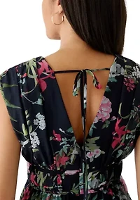 Women's Sleeveless V-Neck Floral Placement Printed Maxi Dress