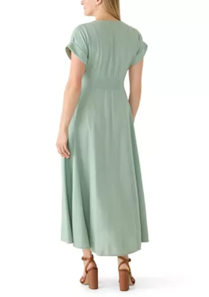 Women's Short Sleeve Solid Linen A-Line Dress