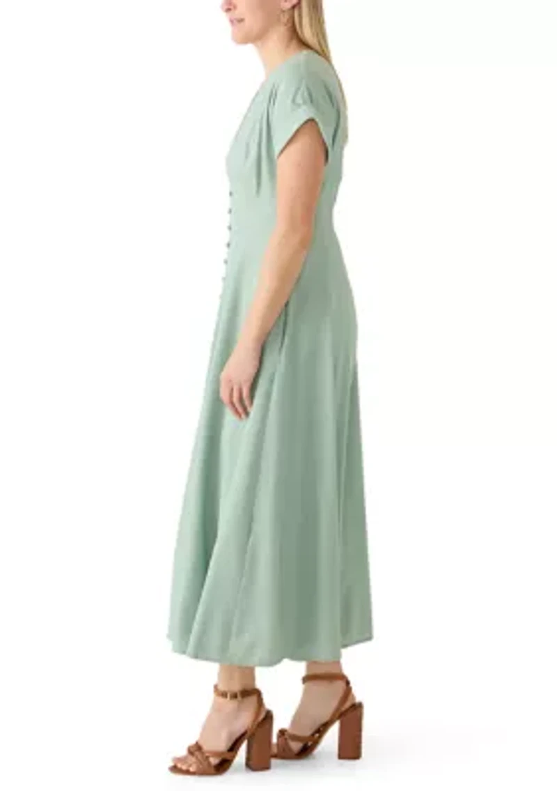 Women's Short Sleeve Solid Linen A-Line Dress
